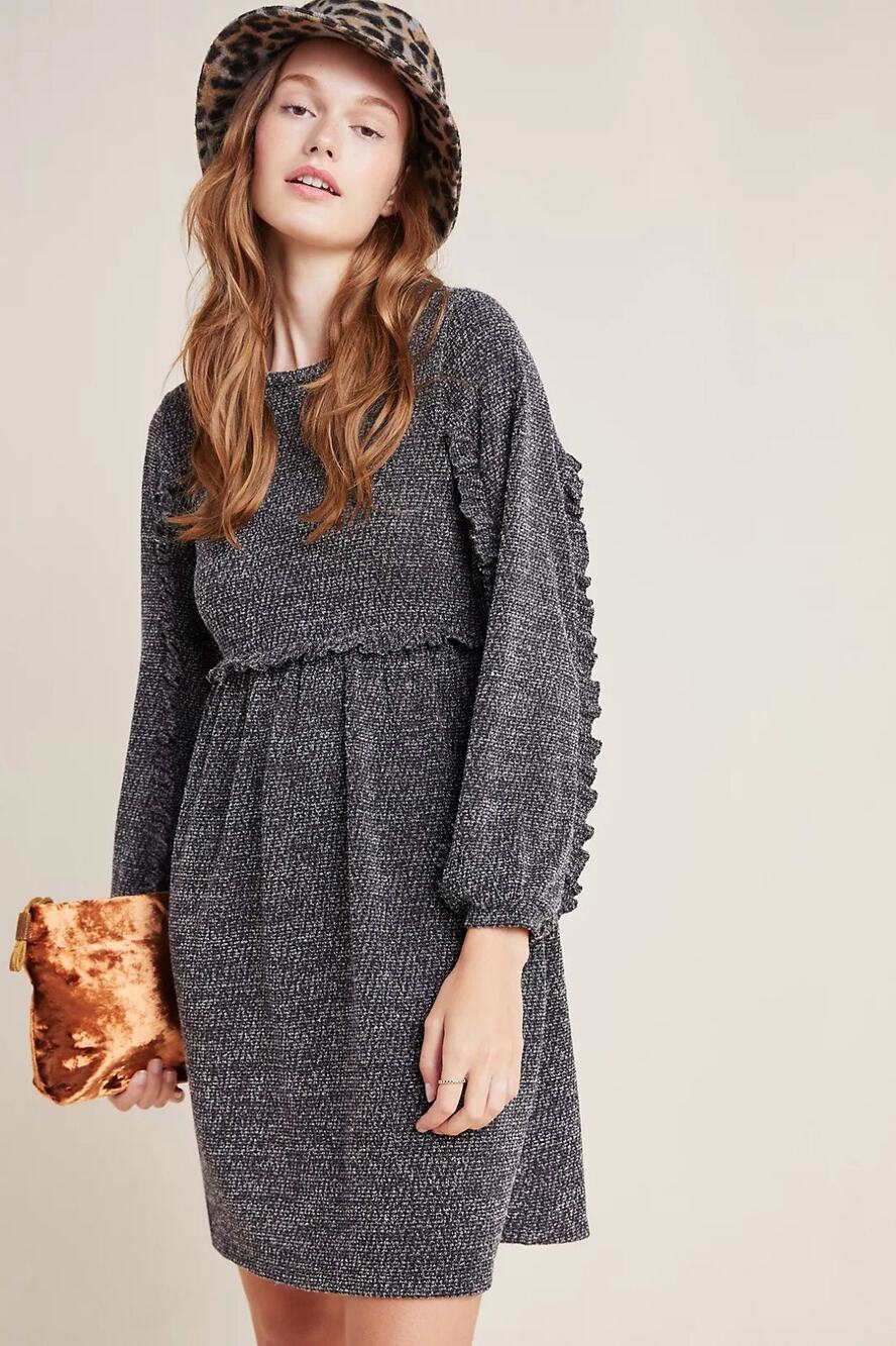 Anthropologie RO+DE Stella Long Sleeve Ruffled Sweater Knit Dress Size XLP